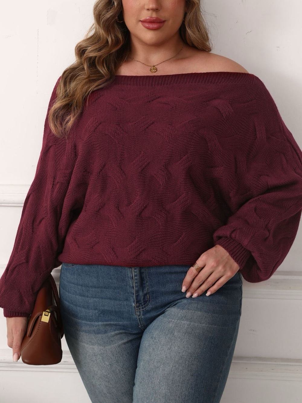 Plus Size Off-Shoulder Long Sleeve Sweater